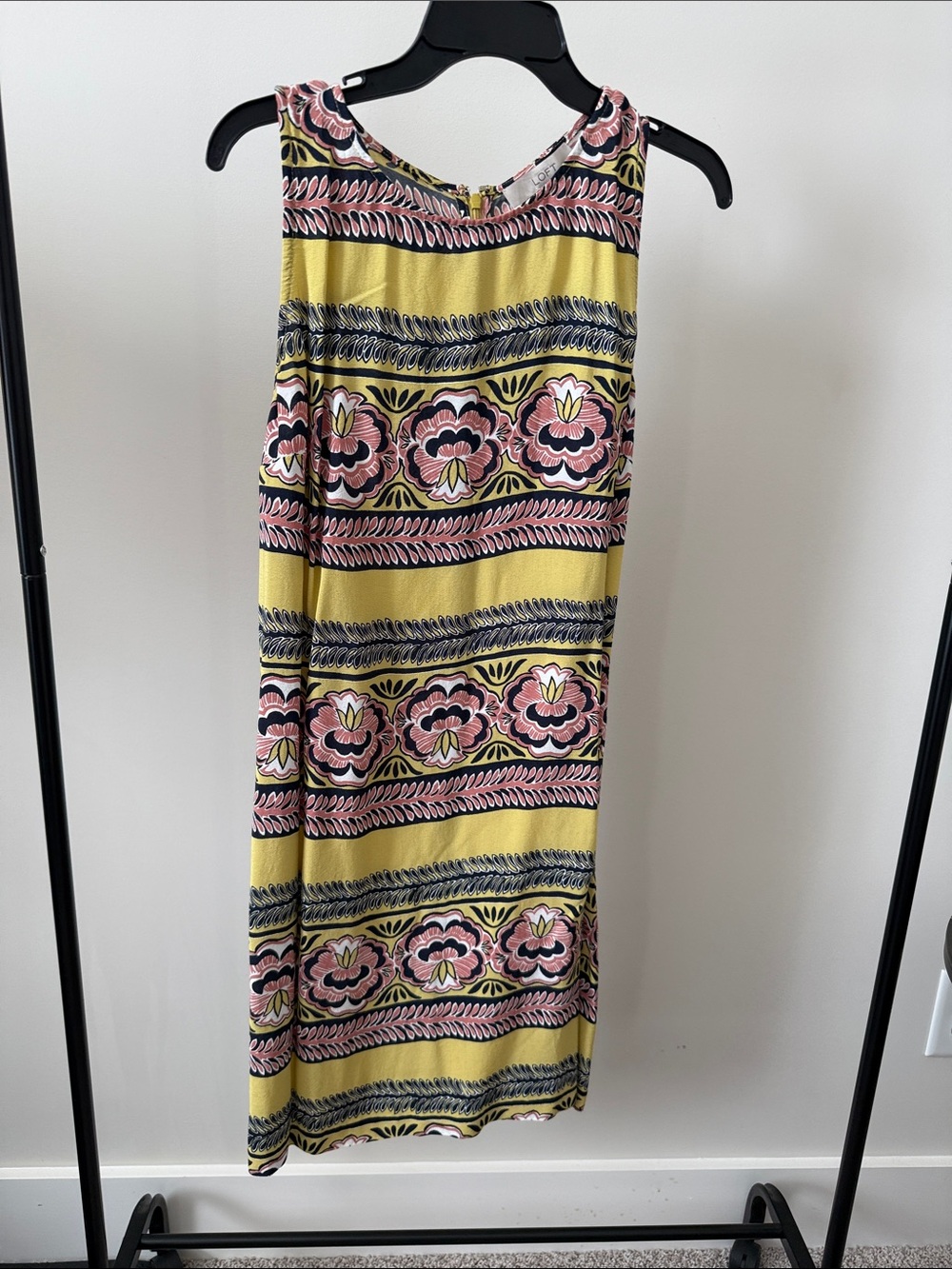 LOFT Yellow and Pink Floral Stripe Midi Dress